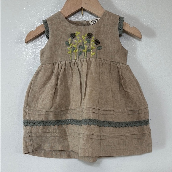 Viverano Sylvie Embroidered Linen Baby Dress Size 3-6M - Picture 1 of 7
